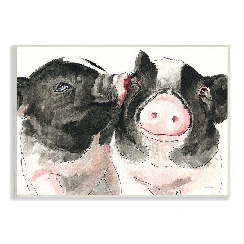 Deux cochons roses, museau rose, adorable animal de ferme, art mural par Kamdon Kreations, H 10 po x l 15 po x P 0,5 po