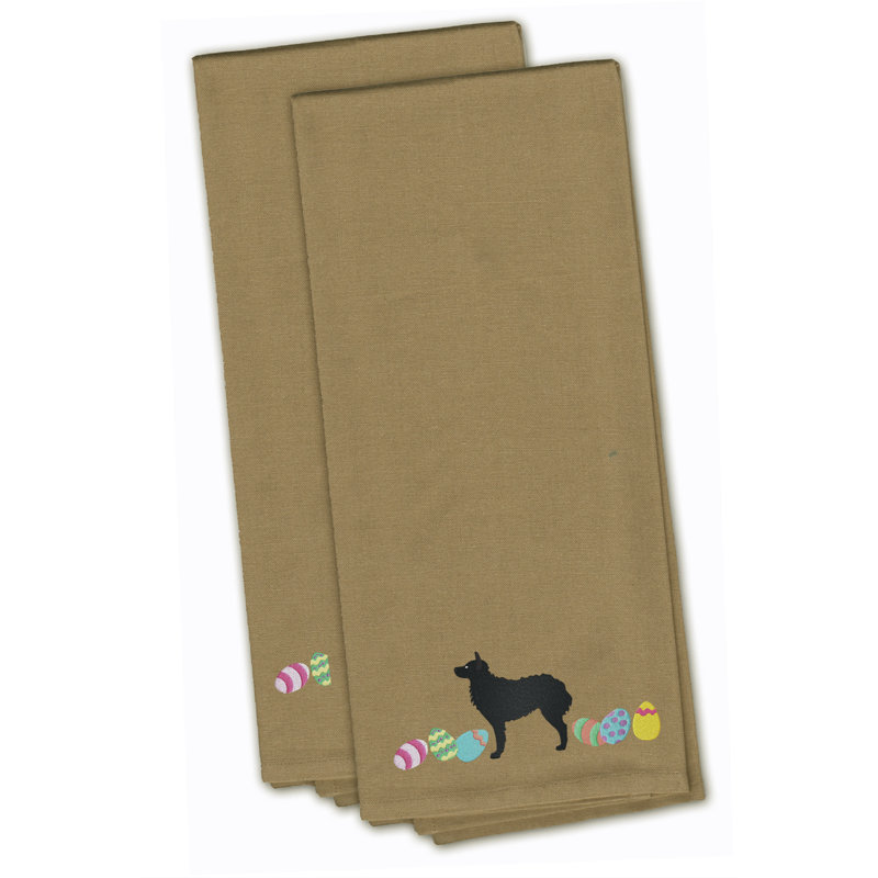 Cotton Embroidered Tea Towel Kitchen Towel, Tan, 28" H x 19" W x 0.1" D