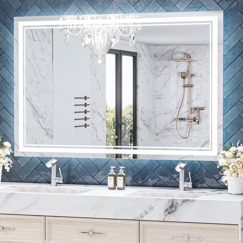 Johnn LED Lighted Bathroom Vanity Mirror 3 Color Dimmable Light & Anti-fog Wall Mirror, 36" x 55"