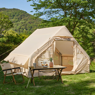 Inflatable Tent for 8-10 Person, Fast Setup with Pump, Flame-Retardant Stove Jack, 210D Oxford Fabric, Vents