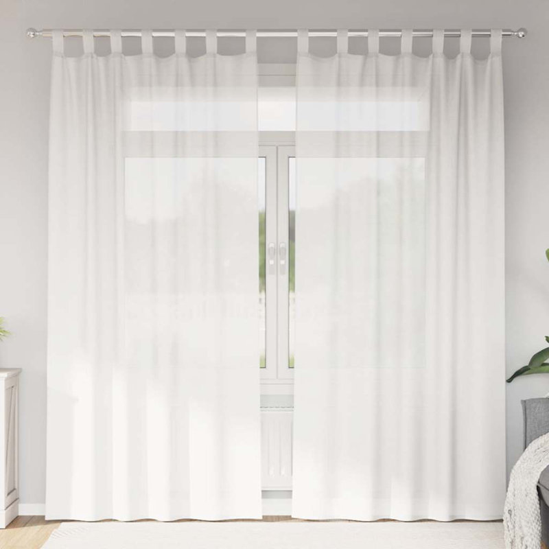 Voile Curtains With Tab Top 2 Pcs, 140cm Width x 225cm Drop, White