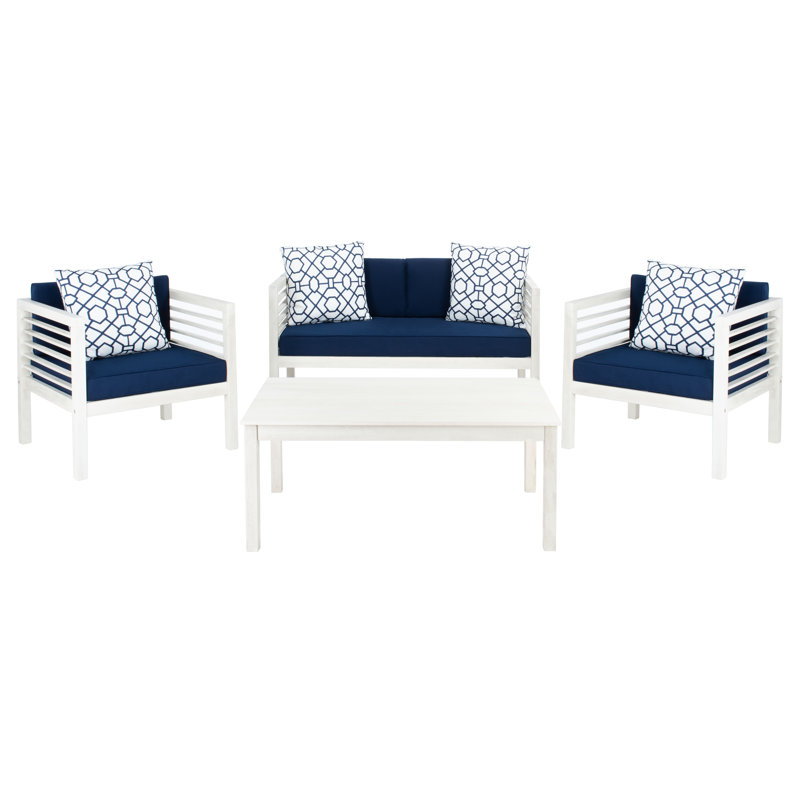 Arlethe 4 Piece Sofa Seating Group with Cushions, White Frame/Navy Cushion
