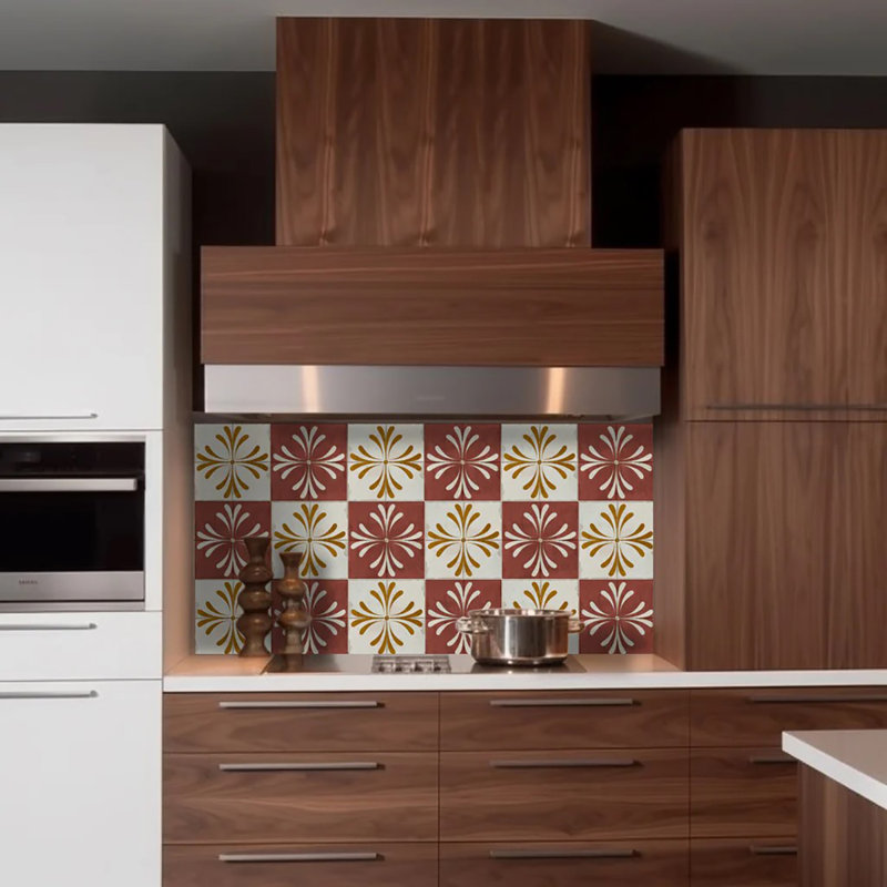 8x8-inch Dark Red and Beige Vinyl Peel and Stick Mosaic Tile Set