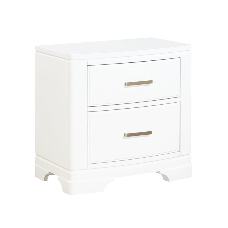 Table de chevet blanche de style transitionnel moderne avec deux tiroirs et poignées à glissière, 26 po x 17 po x 26 po