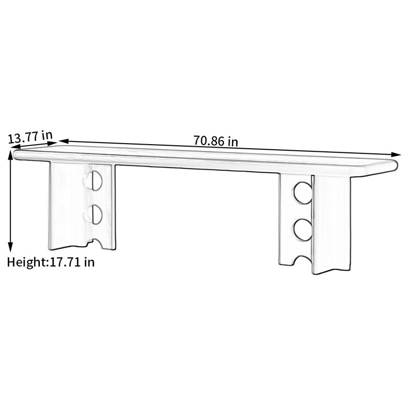 Banc en bois massif Stromain, H 17,71 po x l 70,86 po x P 13,77 po, Brun / noir