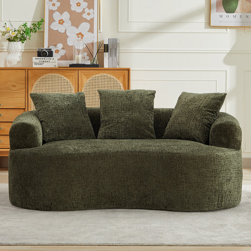 Causeuse courbée, petit canapé en chenille avec 3 coussins, canapé profond pour appartement, salon, aucun assemblage requis