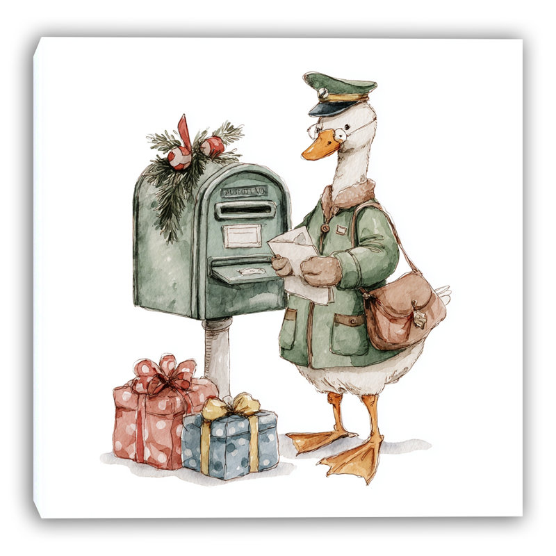 Art de toile de Noël boîte aux lettres d'oie, H 12 po x l 12 po