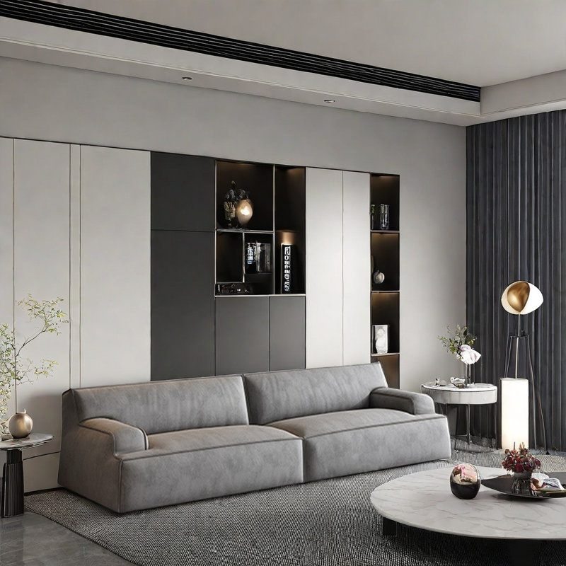Italian Minimalist Solid Wood Sofa, 28.74" H x 118.11" W x 42.13" D