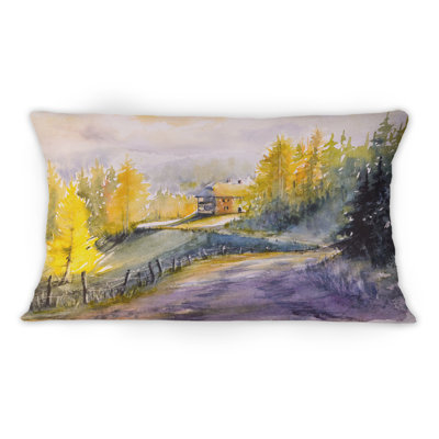 Landscape With Yellow Orange And Green Trees -1 Traditional Printed Throw Pillow