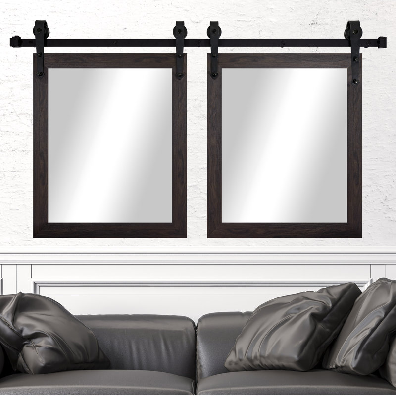 Herzberg Wood Flat Wall Mirror, 39" H x 33" W, Black Walnut