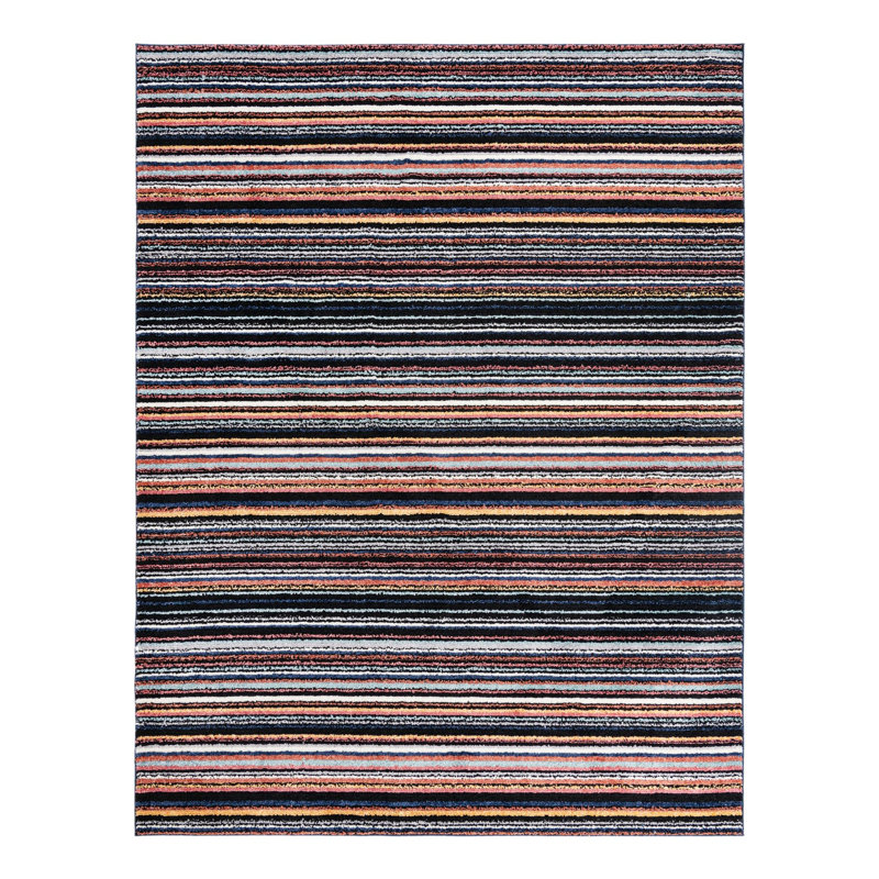 Tapis rayé noir / orange / blanc Prentice, Rectangle 9 pi 10 po x 13 pi