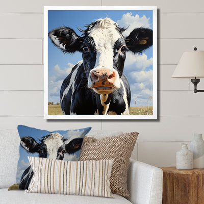 Black and white cow grazing the meadows II - Cow Canvas Art