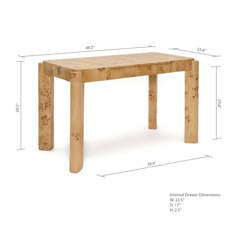 Loon Peak Jakus 49'' Maple Burl Desk Modern Vanity Table with Storage Drawers in Luxury Design