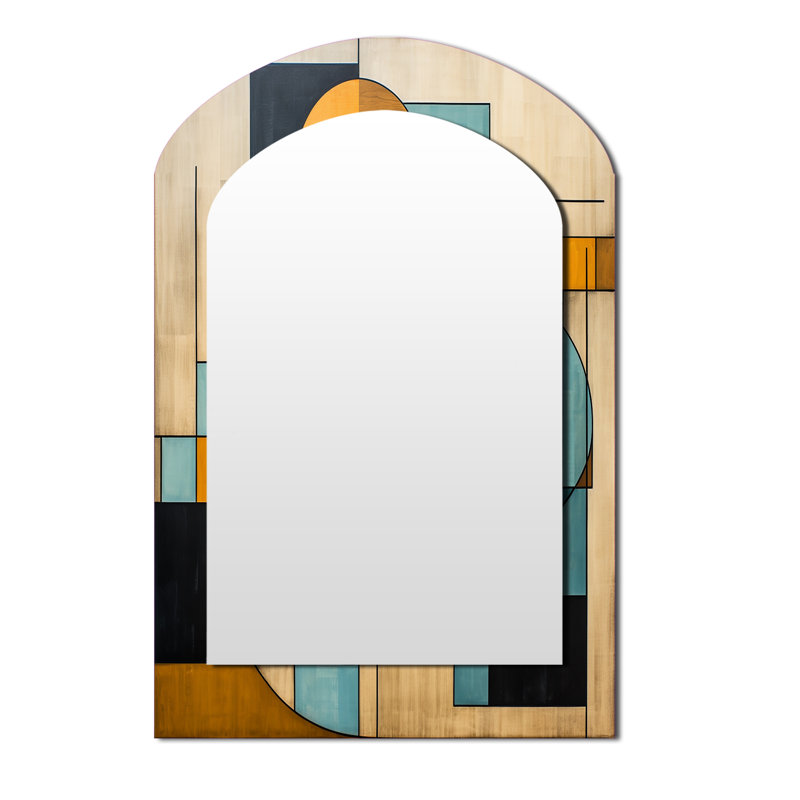 Serendipity Abstract Mid-Century Geometrics - Miroir mural bleu Mid-Century, 43 po x 33 po