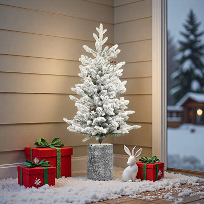 Arbre de Noël artificiel en pot pré-éclairé avec pommes de pin et lumières DEL chaudes