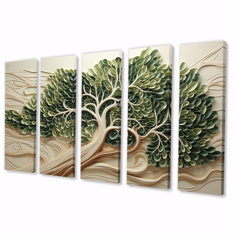 «Tree American Basswood Collage II», art mural 5 pièces, H 28 po x l 60 po