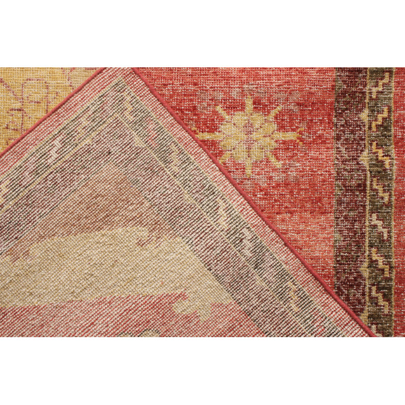 Rug & Kilim’S Distressed Custom Rug In Red, Beige Medallion Pattern, Rectangle 12' x 18'