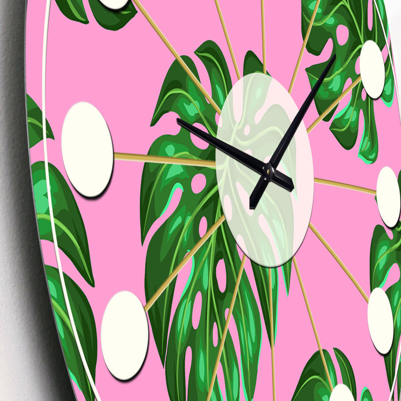 Tropical Palm Leaves III - Horloge murale moderne Mid-Century, Petit