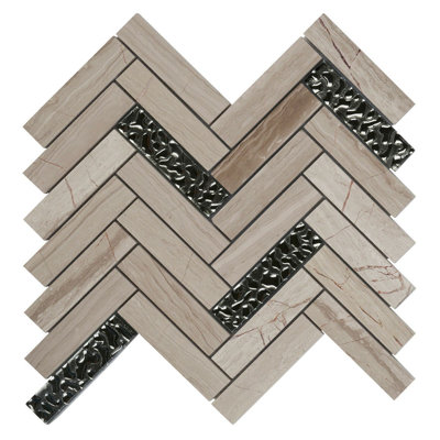 1" x 4" Straight Edge Natural Stone Herringbone Mosaic Tile