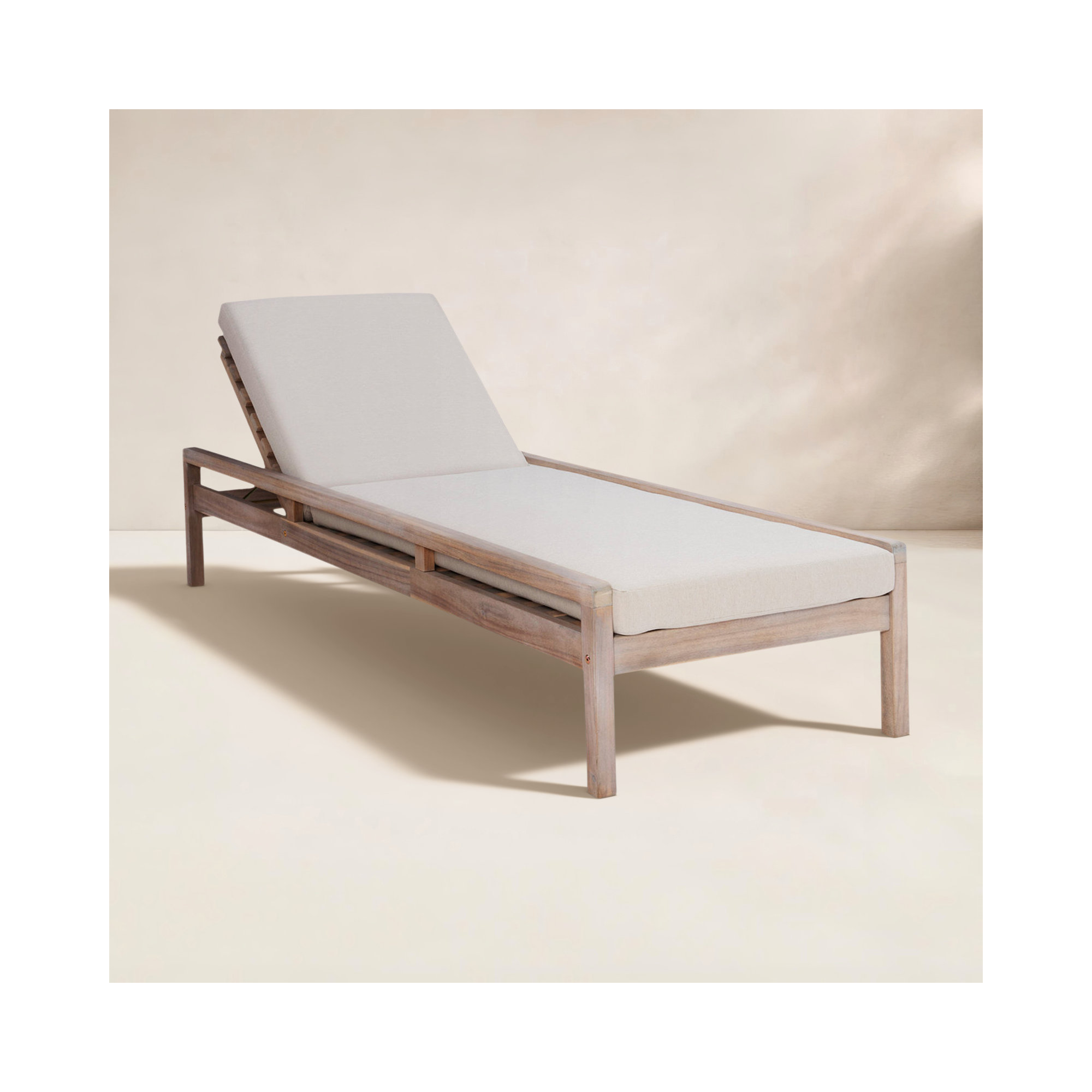 Amina 26.75'' Outdoor Acacia Chaise Lounge, Beige