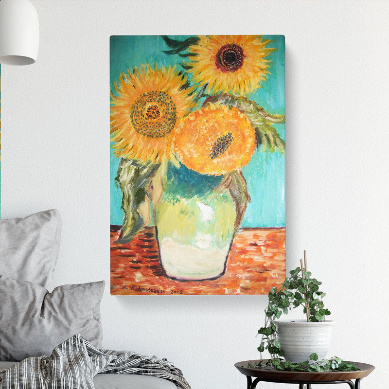 Sunflowers In A Vase by Vincent Van Gogh - Wrapped Canvas, 40cm H x 35cm W x 3cm D