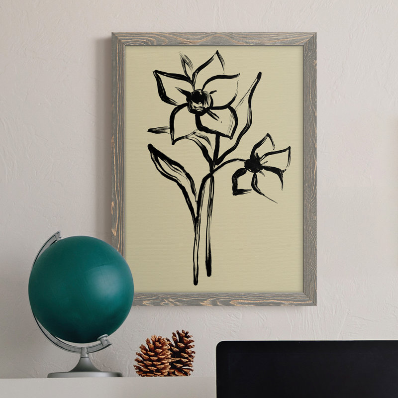 Encre de qualité supérieure Inkwash Floral II, toile encadrée - prête à être accrochée, Gris, H 24 po x l 20 po x P 1 po