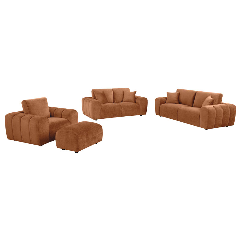 Ensemble de canapé rembourré en chenille 4 pièces Henriksen, Orange brûlé