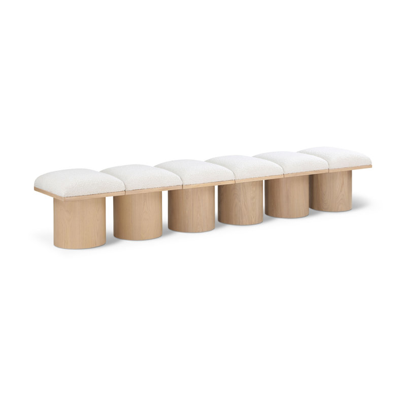 Banc rembourré Horatia, Tissu crème bouclé, Naturel, H 17,5 po x l 108 po x P 15,5 po