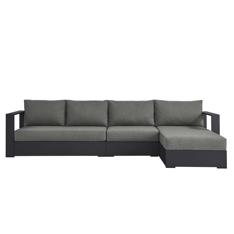 Ensemble de canapé modulaire d'extérieur 3 pièces Modway Tahoe, Accoudoir à droite (vu de face), Gris anthracite