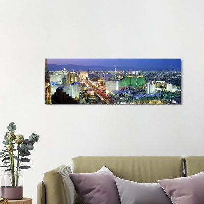 Buildings Lit Up At Dusk In A City, Las Vegas, Clark County, Nevada, USA #2 - Wrapped Canvas Panoramic Print