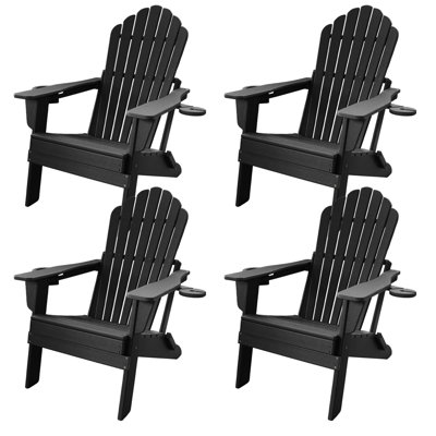 Upgraded Folding All-Weather HDPE Adirondack Chair With Dual Cup Holders And Phone Slot, 37.8 In. Extra High Back & Reinforced Seat 4Pcs