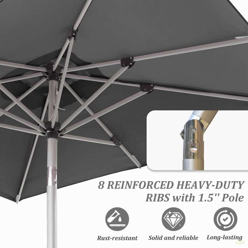 Parasol de patio rectangulaire avec manivelle et fonction d'inclinaison (base non incluse), Gris
