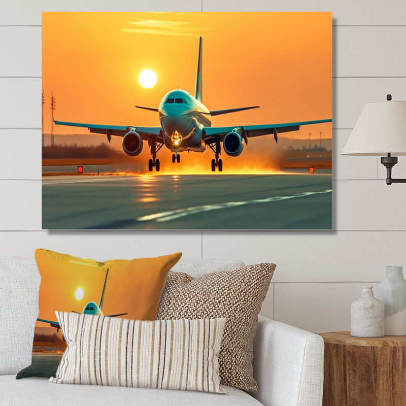 Coucher de soleil sur le tarmac I - reproduction sur toile, H 24 po x l 32 po x P 1 po, Toile tendue