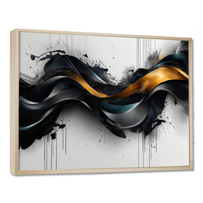 Vagues dorées noires d'introspection Hard Edge Painti