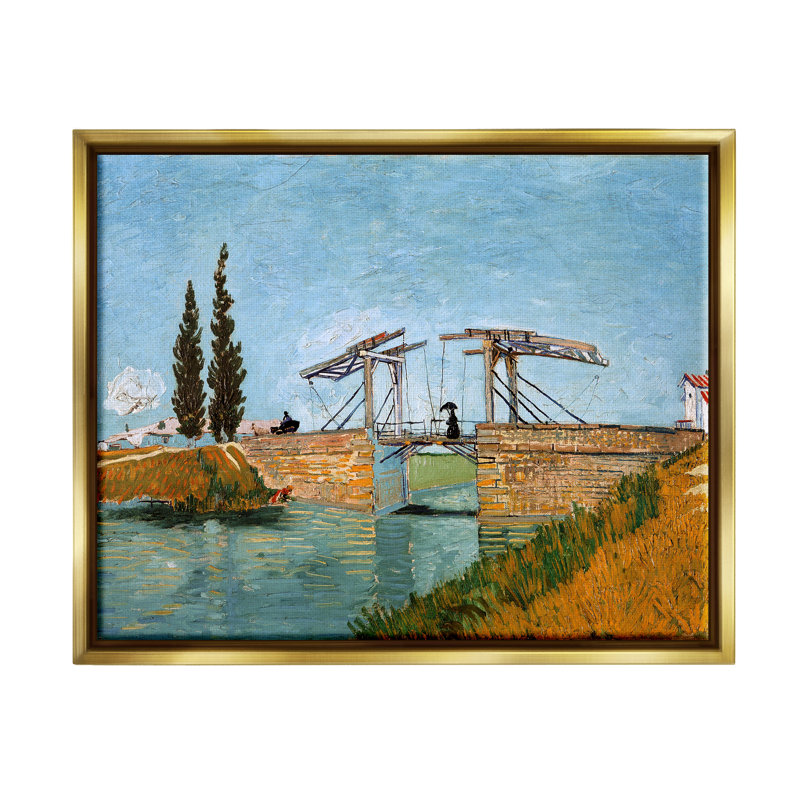 «Brug Bij Langlois» par Vincent Van Gogh - Peinture sur toile, H 25 po x l 31 po x P 1,7 po, Cadre flottant métallique doré