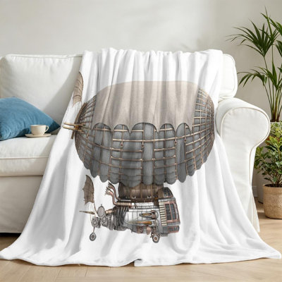 Jeté en flanelle bleue molletonnée ultra douce, impression Steampunk de style fantastique