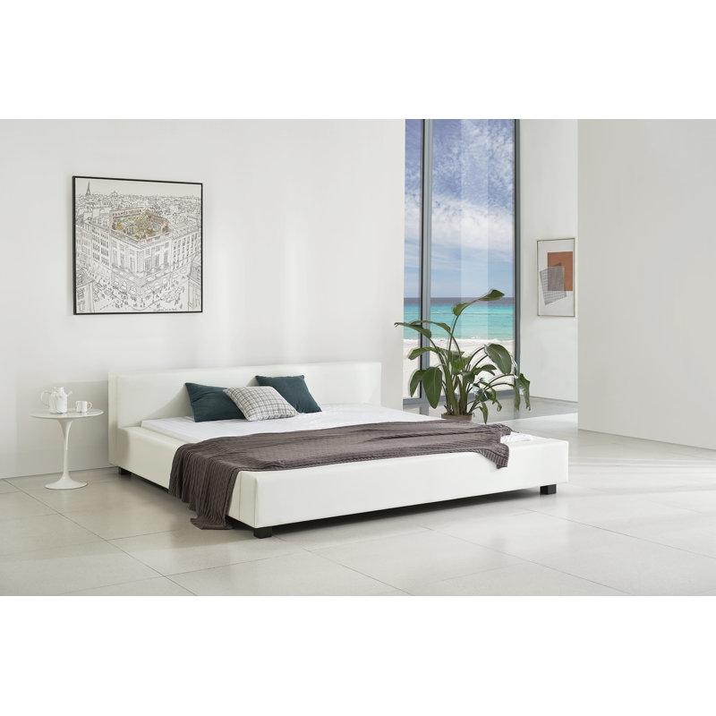 Vegan Leather Platform Bed, King, White