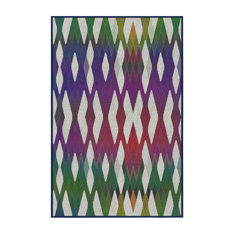 Vert abstrait/violet/Tapis décoratif blanc cassé, Rectangle 5 pi x 8 pi