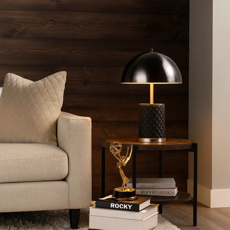 Aria Metal Table Lamp, Blackened Silver/Black
