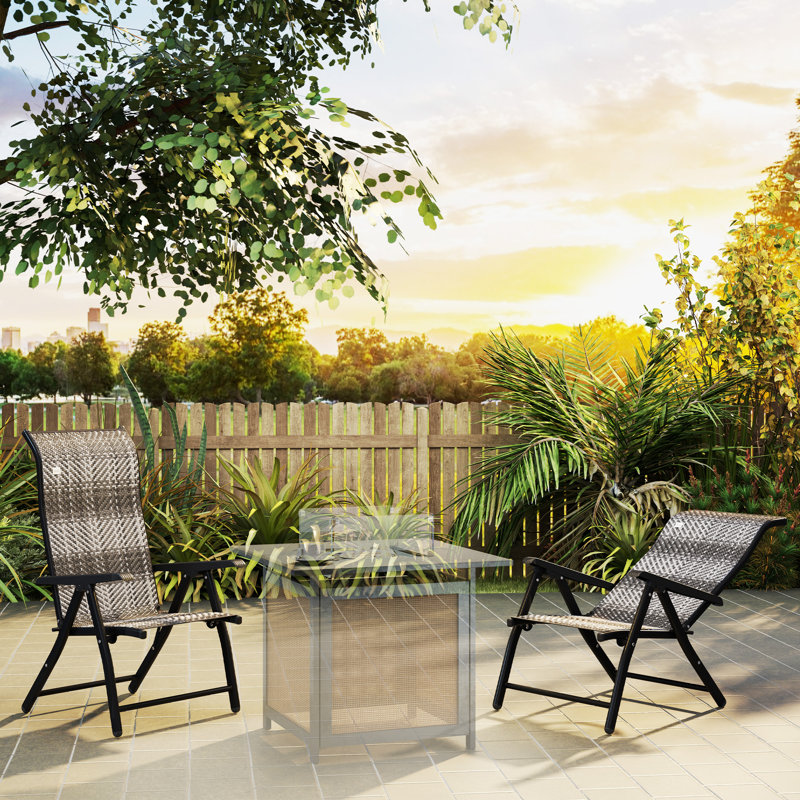 Set of 2 Outdoor Wicker Folding Chairs with Adjustable Backrest