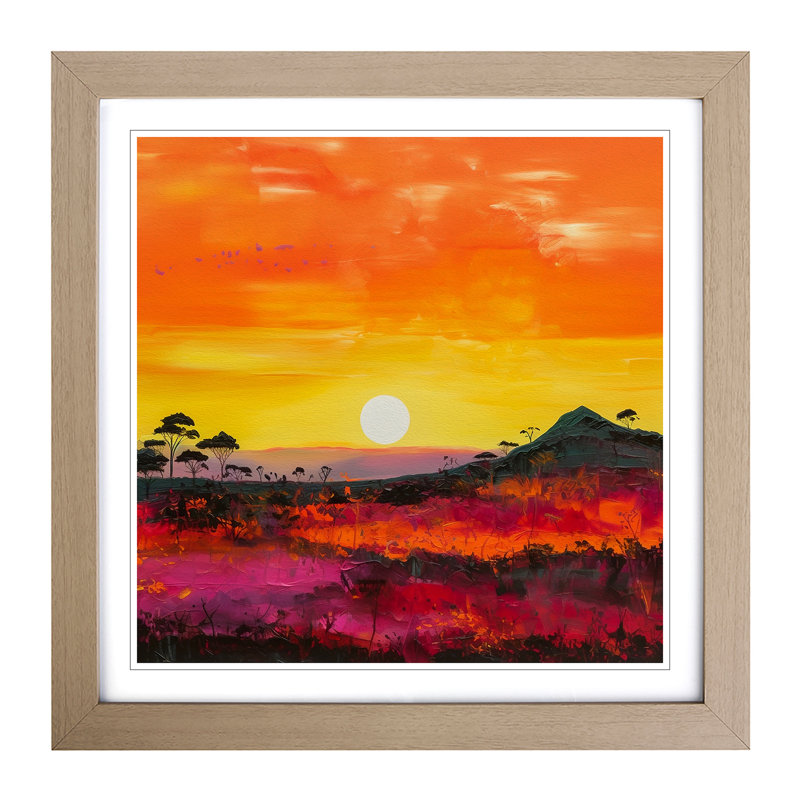 Japanese Sunset Colour Field Painting No.4 - Single Picture Frame Print on Wood, Oak