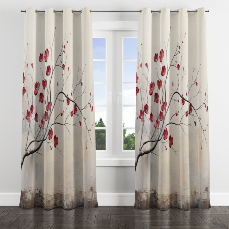 Aureliea - Leaves Floral Room Darkening Grommet Curtain - 1 Panels, 52" W x 108" L, Golden Grommets