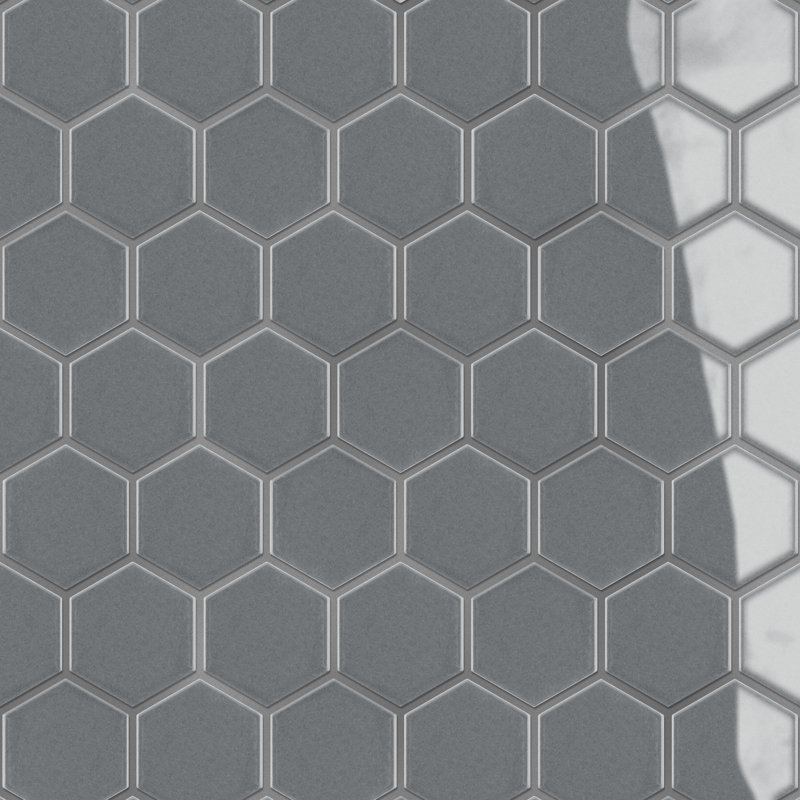 Metro 2" Hex Glossy 11-1/8 " x 12-5/8 " Porcelain Mosaic Floor and Wall Tile, Gray