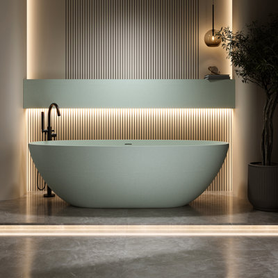 Baignoire de trempage autoportante de 55 pi de surface solide turquoise, avec courbe ergonomique, lisse au toucher, non perméable, baignoire à bonne isolation, trop-plein et bonde escamotable, spacieuse pour une personne, pour les taches,