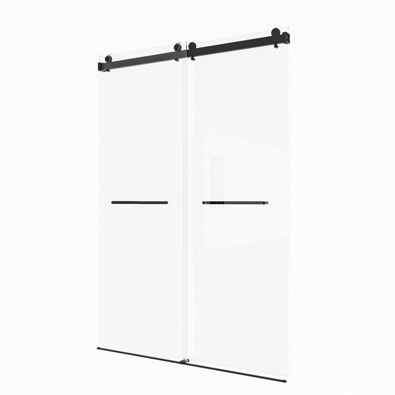 Portes de douche et de baignoire coulissantes doubles sans cadre, acier noir mat, Modern Bathroom Essential