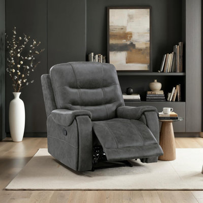 Solena 39.5" Modern Manual Polished Microfiber Reclining Chair with Tab Pull Recline, Foam Over Coils & Durable Support