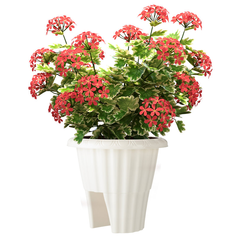 Hardiene Railing Planter - 13.5-Inch Round Flower Box with Drainage Insert - 2.64-Gallon Outdoor Planter Box for Deck, Porch, or Balcony by Pure Garden