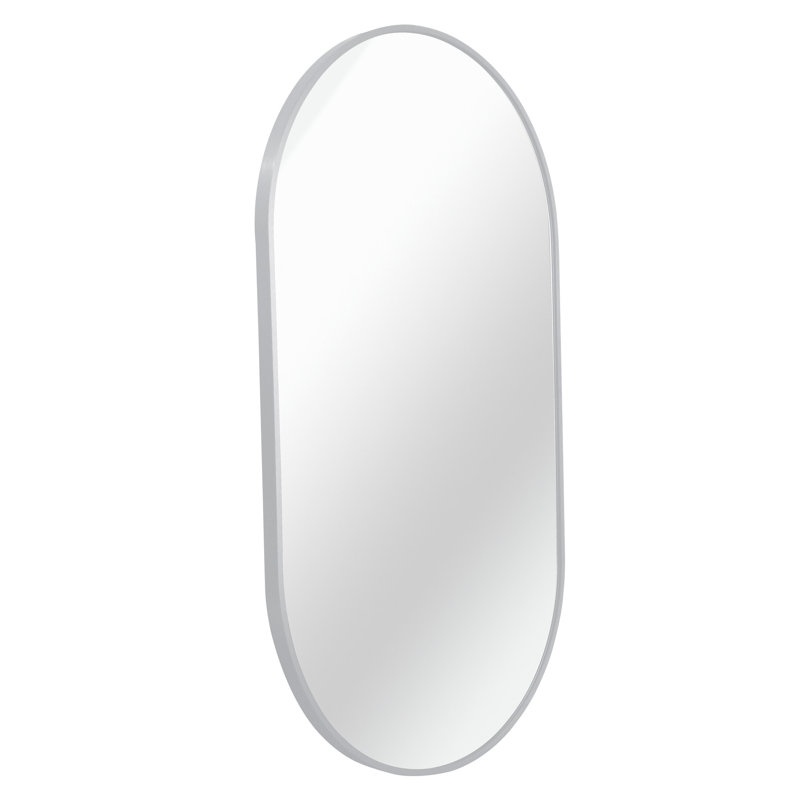 Miroir mural ovale en métal argenté 20 po x 33 po - Verre HD de 4 mm, cadre en alliage d'aluminium brossé, fonction incassable, panneau de densité d'installation simple de 20 po x 33 po, processus d'installation