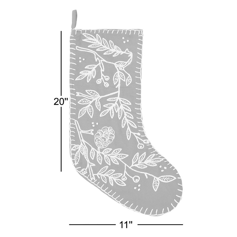 Red Folk Branch Embroidered Holiday Stocking