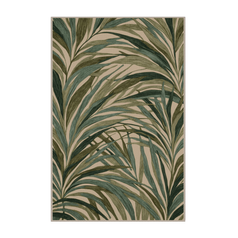 Tapis botanique brun lavable à la machine, Rectangulaire 8 pi x 12 pi
